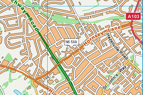 N6 5XA map - OS VectorMap District (Ordnance Survey)