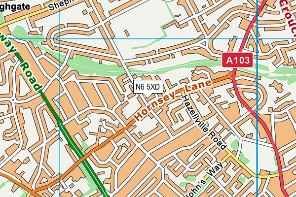 N6 5XD map - OS VectorMap District (Ordnance Survey)