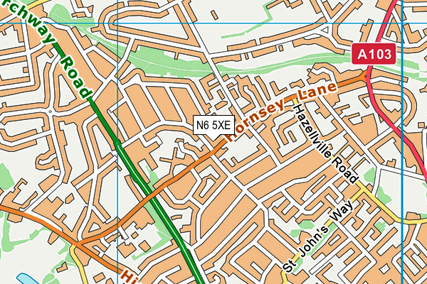 N6 5XE map - OS VectorMap District (Ordnance Survey)