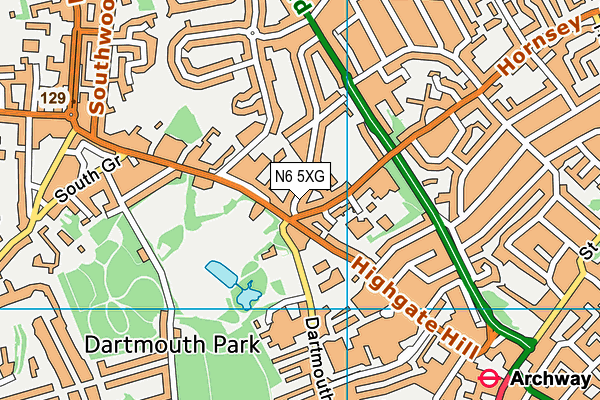 N6 5XG map - OS VectorMap District (Ordnance Survey)