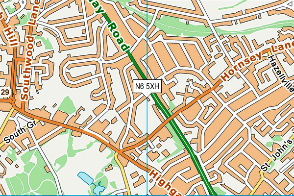 N6 5XH map - OS VectorMap District (Ordnance Survey)