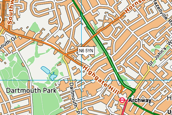 N6 5YN map - OS VectorMap District (Ordnance Survey)