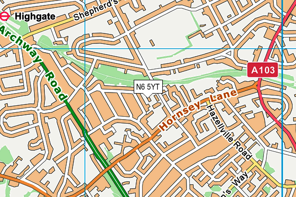 N6 5YT map - OS VectorMap District (Ordnance Survey)