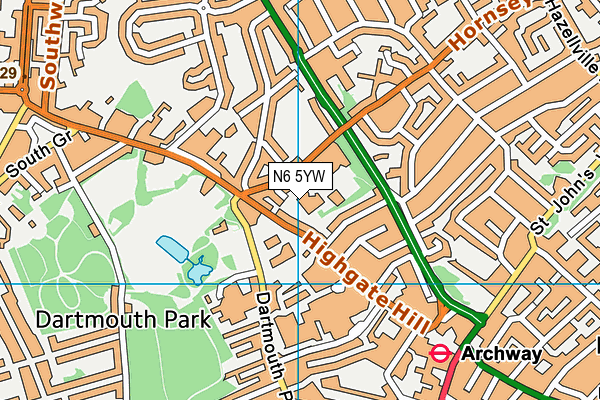 N6 5YW map - OS VectorMap District (Ordnance Survey)