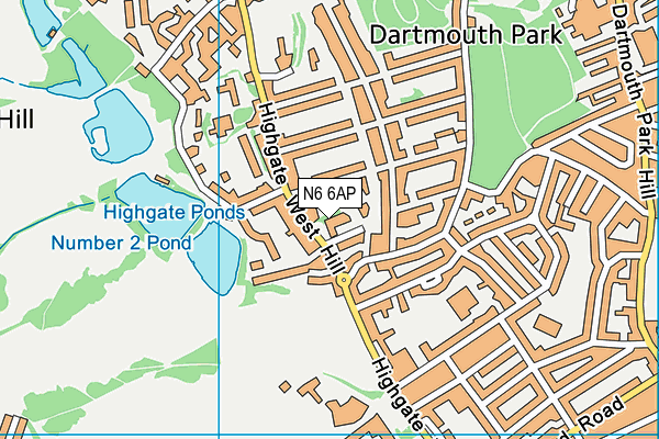 N6 6AP map - OS VectorMap District (Ordnance Survey)