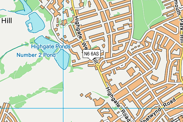 N6 6AS map - OS VectorMap District (Ordnance Survey)