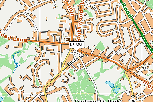N6 6BA map - OS VectorMap District (Ordnance Survey)