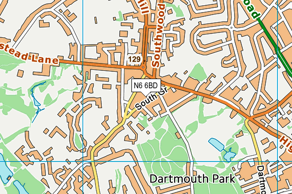 N6 6BD map - OS VectorMap District (Ordnance Survey)