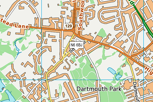 N6 6BJ map - OS VectorMap District (Ordnance Survey)
