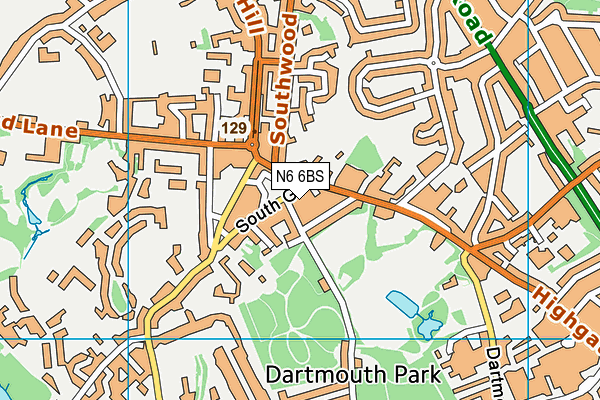 N6 6BS map - OS VectorMap District (Ordnance Survey)