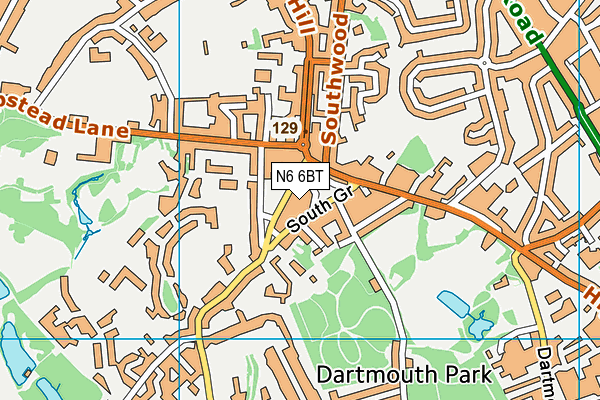 N6 6BT map - OS VectorMap District (Ordnance Survey)