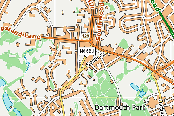 N6 6BU map - OS VectorMap District (Ordnance Survey)