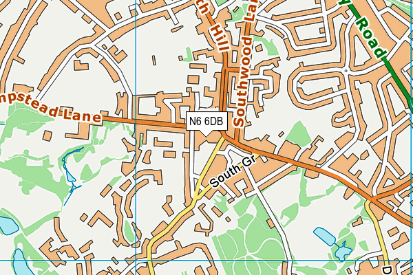 N6 6DB map - OS VectorMap District (Ordnance Survey)