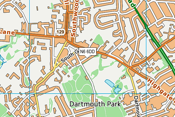 N6 6DD map - OS VectorMap District (Ordnance Survey)