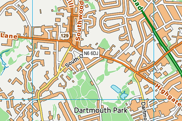 N6 6DJ map - OS VectorMap District (Ordnance Survey)