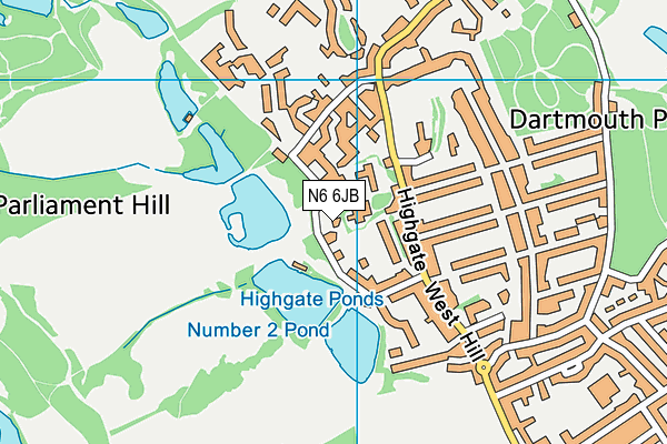Hampstead Bathing Pond map (N6 6JB) - OS VectorMap District (Ordnance Survey)