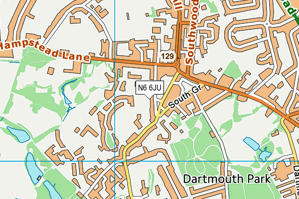 N6 6JU map - OS VectorMap District (Ordnance Survey)