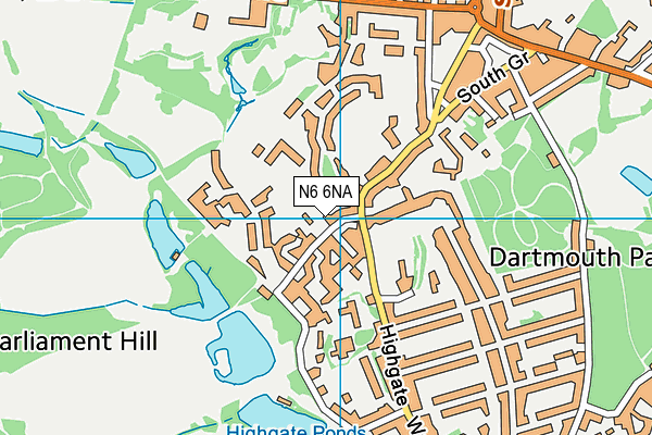 N6 6NA map - OS VectorMap District (Ordnance Survey)