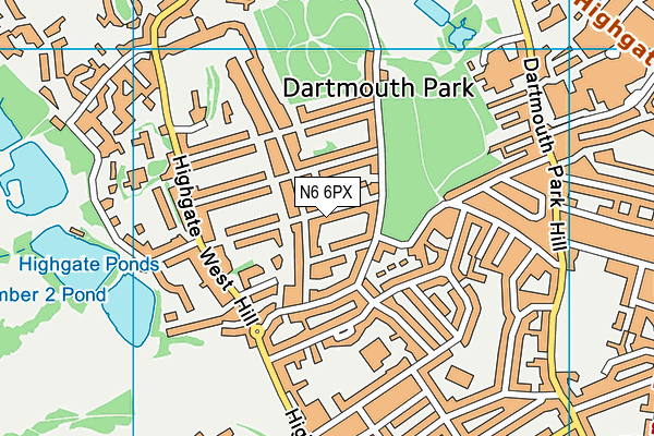 N6 6PX map - OS VectorMap District (Ordnance Survey)