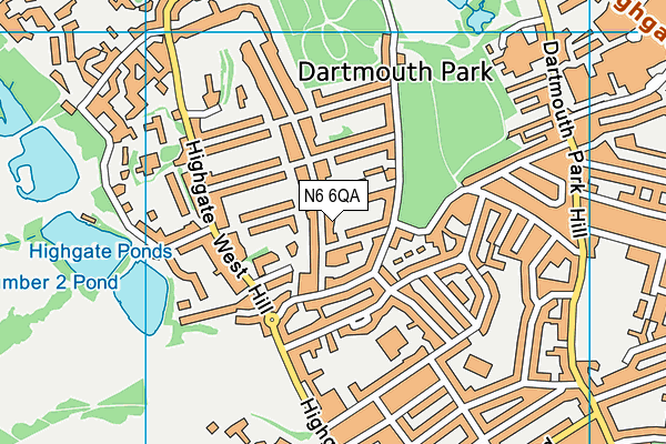 N6 6QA map - OS VectorMap District (Ordnance Survey)