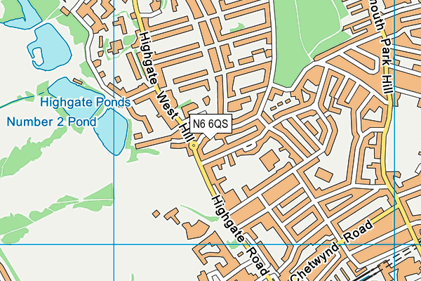 N6 6QS map - OS VectorMap District (Ordnance Survey)