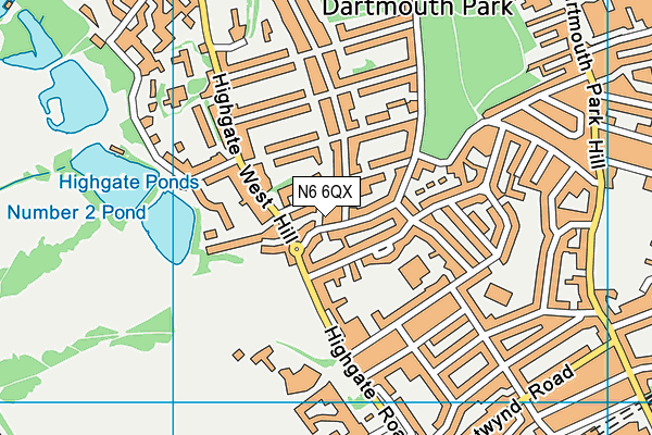 N6 6QX map - OS VectorMap District (Ordnance Survey)