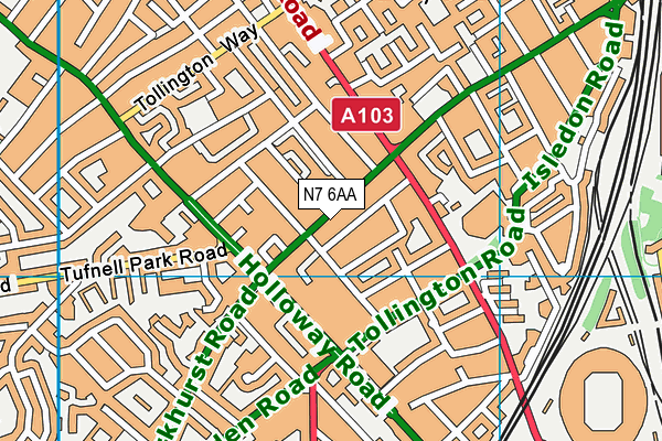 N7 6AA map - OS VectorMap District (Ordnance Survey)