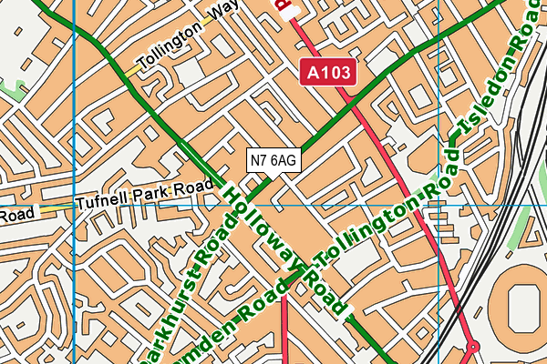 N7 6AG map - OS VectorMap District (Ordnance Survey)