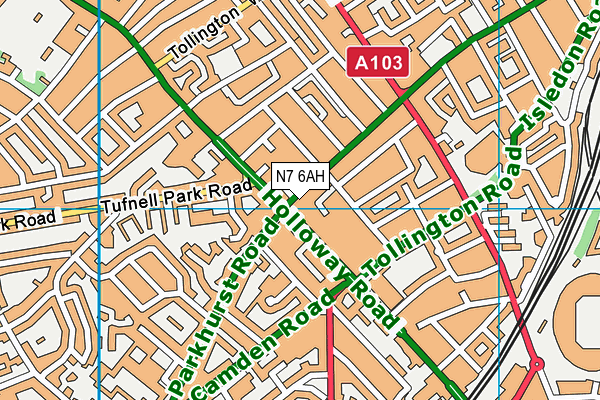 N7 6AH map - OS VectorMap District (Ordnance Survey)