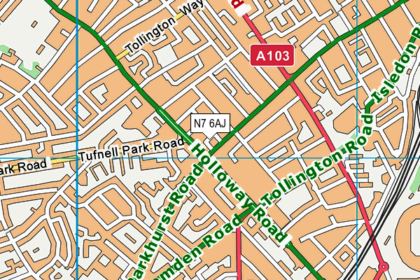 N7 6AJ map - OS VectorMap District (Ordnance Survey)