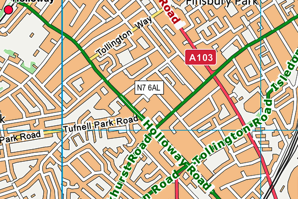 N7 6AL map - OS VectorMap District (Ordnance Survey)