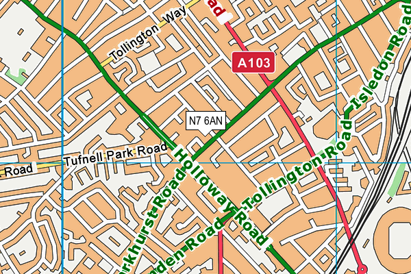 N7 6AN map - OS VectorMap District (Ordnance Survey)