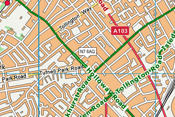 N7 6AQ map - OS VectorMap District (Ordnance Survey)