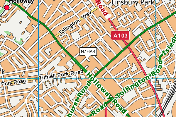 N7 6AS map - OS VectorMap District (Ordnance Survey)