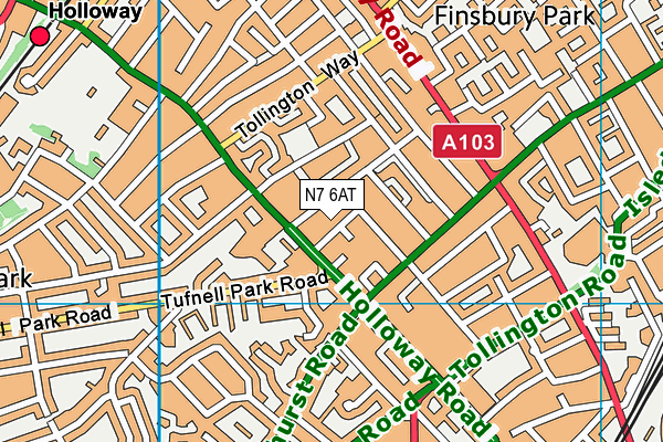 N7 6AT map - OS VectorMap District (Ordnance Survey)