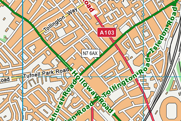 N7 6AX map - OS VectorMap District (Ordnance Survey)