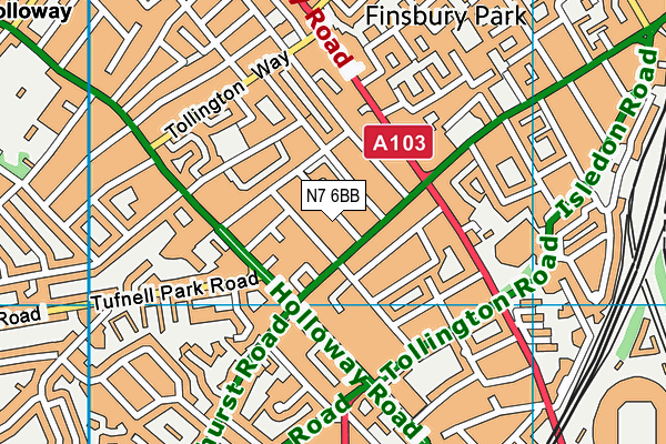 N7 6BB map - OS VectorMap District (Ordnance Survey)