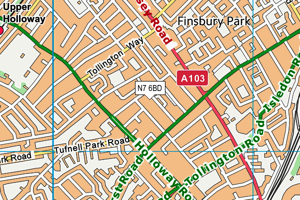 N7 6BD map - OS VectorMap District (Ordnance Survey)