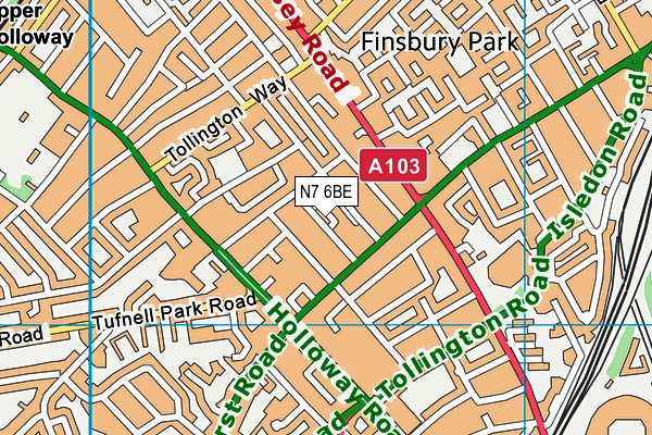 N7 6BE map - OS VectorMap District (Ordnance Survey)