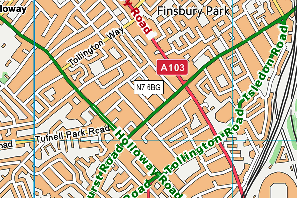 N7 6BG map - OS VectorMap District (Ordnance Survey)