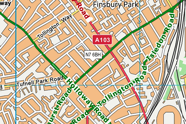 N7 6BH map - OS VectorMap District (Ordnance Survey)