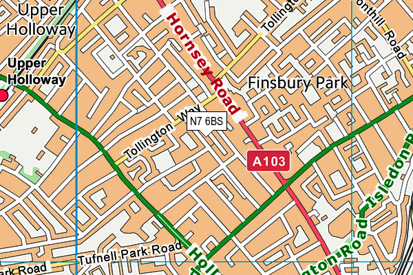 N7 6BS map - OS VectorMap District (Ordnance Survey)