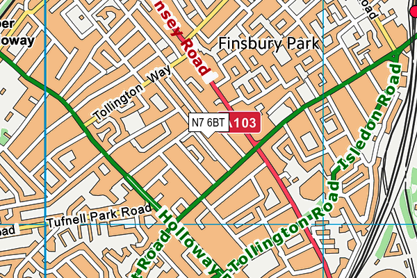 N7 6BT map - OS VectorMap District (Ordnance Survey)