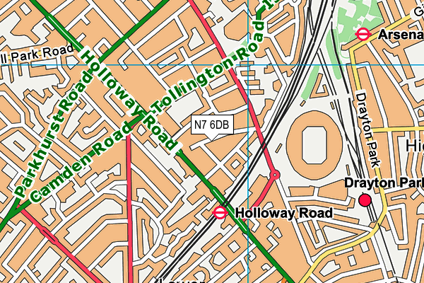 N7 6DB map - OS VectorMap District (Ordnance Survey)