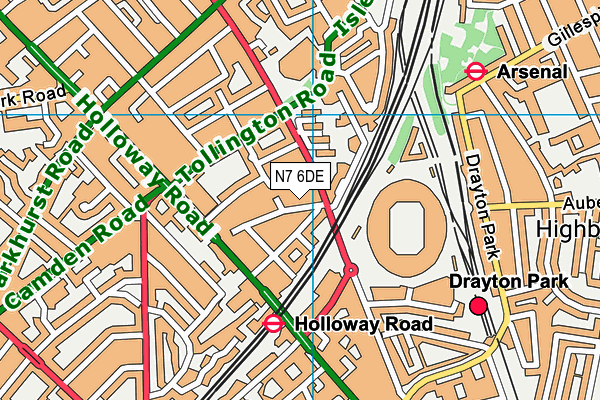 N7 6DE map - OS VectorMap District (Ordnance Survey)