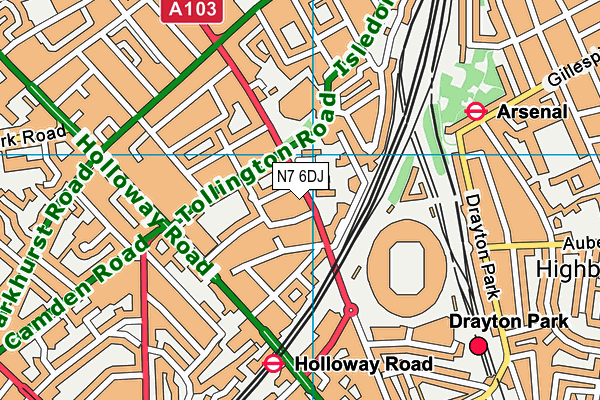 N7 6DJ map - OS VectorMap District (Ordnance Survey)