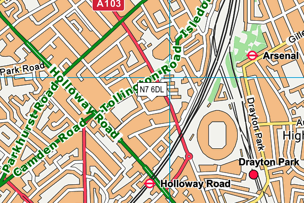 N7 6DL map - OS VectorMap District (Ordnance Survey)