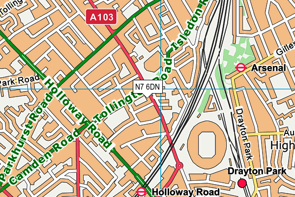 N7 6DN map - OS VectorMap District (Ordnance Survey)