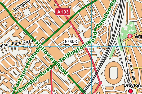 N7 6DR map - OS VectorMap District (Ordnance Survey)