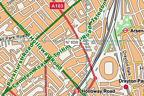N7 6DW map - OS VectorMap District (Ordnance Survey)